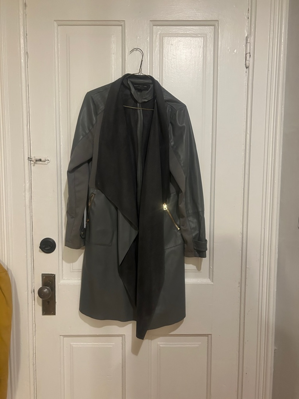 Marc New York Gray Draped Neck Faux Leather and Suede Mixed Media  Jacket